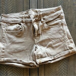 American Eagle Outfitters Women's Rolled-Hem Jean Shorts in Light Taupe